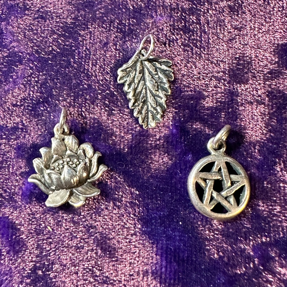 Sterling Silver Pendant Charm bundle - Lotus , Pentacle - Star , Leaf